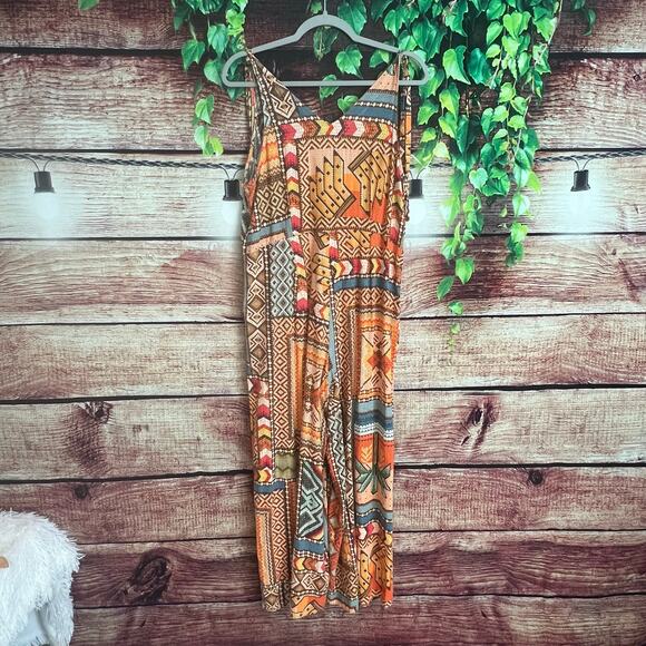 Haute Hippie Tribal Aztec Wide Leg Linen Blend Jumpsuit Medium Boho Sleeveless - Picture 8 of 8